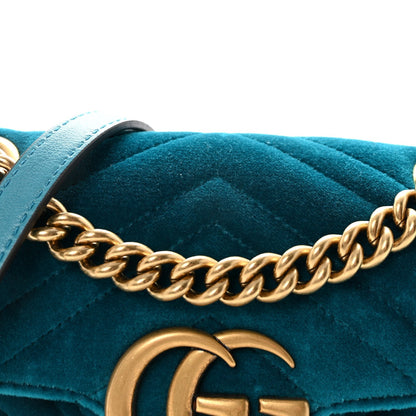 Velvet Matelasse Mini GG Marmont Shoulder Bag Pavone Cyan