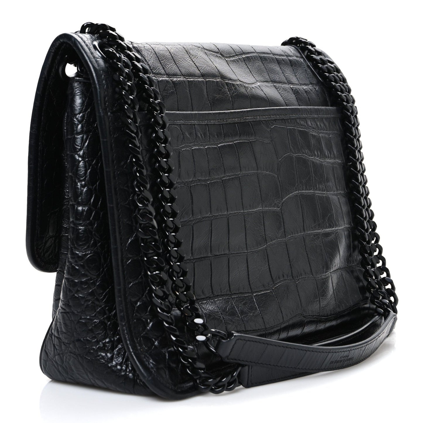 Crocodile Embossed Lambskin Monogram Medium Niki Chain Satchel Black