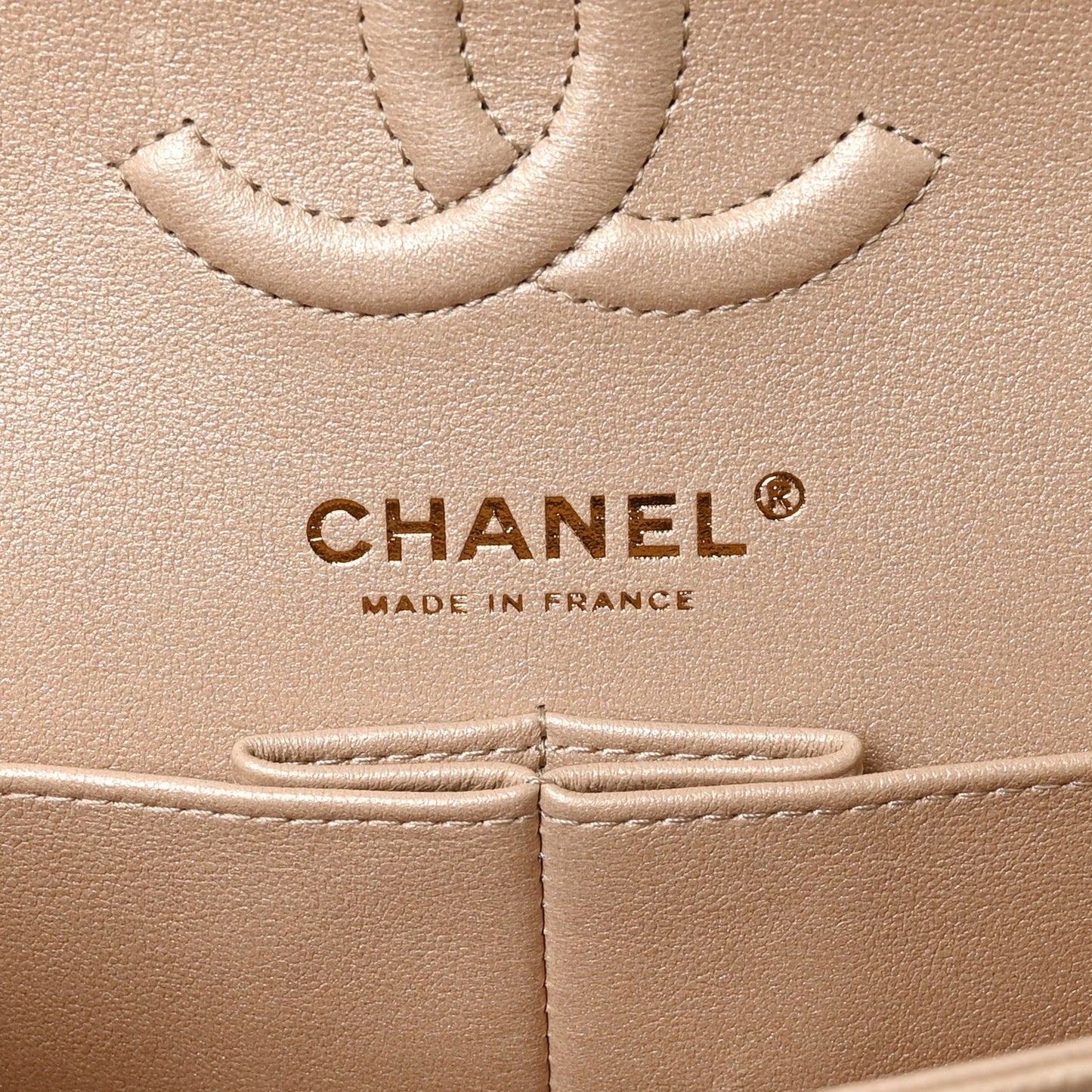 Metallic Caviar Quilted Small Double Flap Beige
