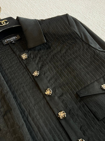 CC 25 Pleated Shirt Black Silk