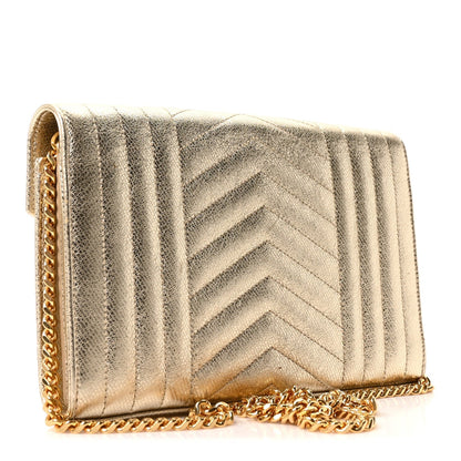 Metallic Calfskin Tri-Quilt Monogram Envelope Chain Wallet  Oro