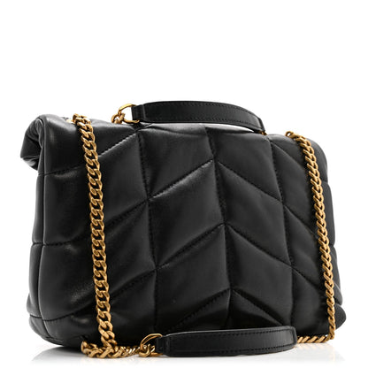 Lambskin Quilted Toy Loulou Puffer Monogram Chain Satchel Black