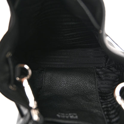 Vitello Daino Soft Drawstring Bucket Bag Black