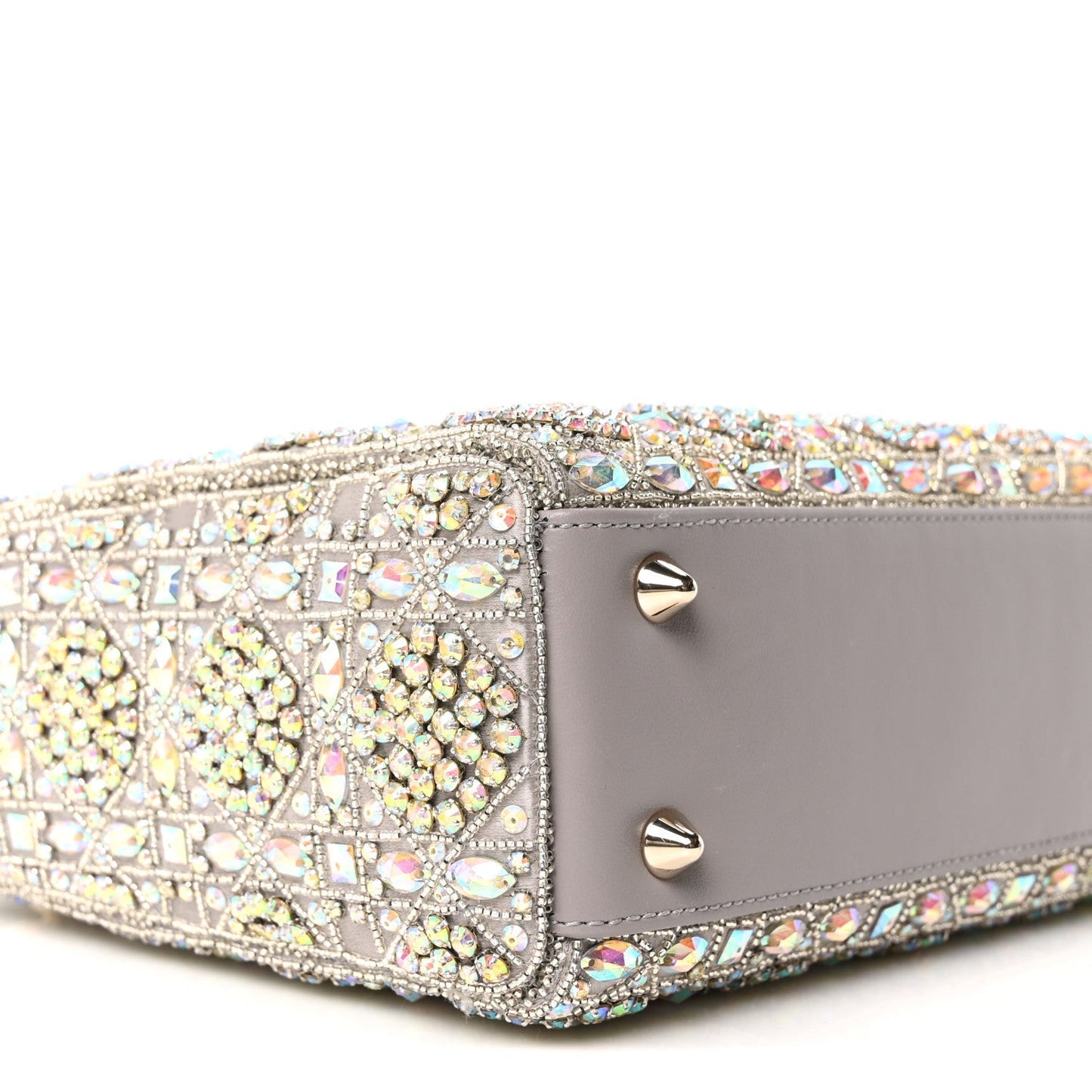 Calfskin Satin Celestial Bead Embroidery Embroidered Small Lady Dior Grey Multicolor