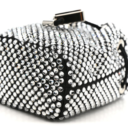Satin Crystal Metal Triangle Logo Mini Drawcord Pouch Shoulder Bag Crystal