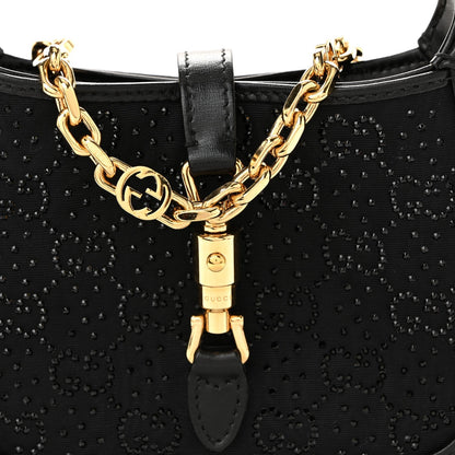 New Canvas Charisma Calfskin Crystal GG Monogram Mini Jackie 1961 Hobo Black