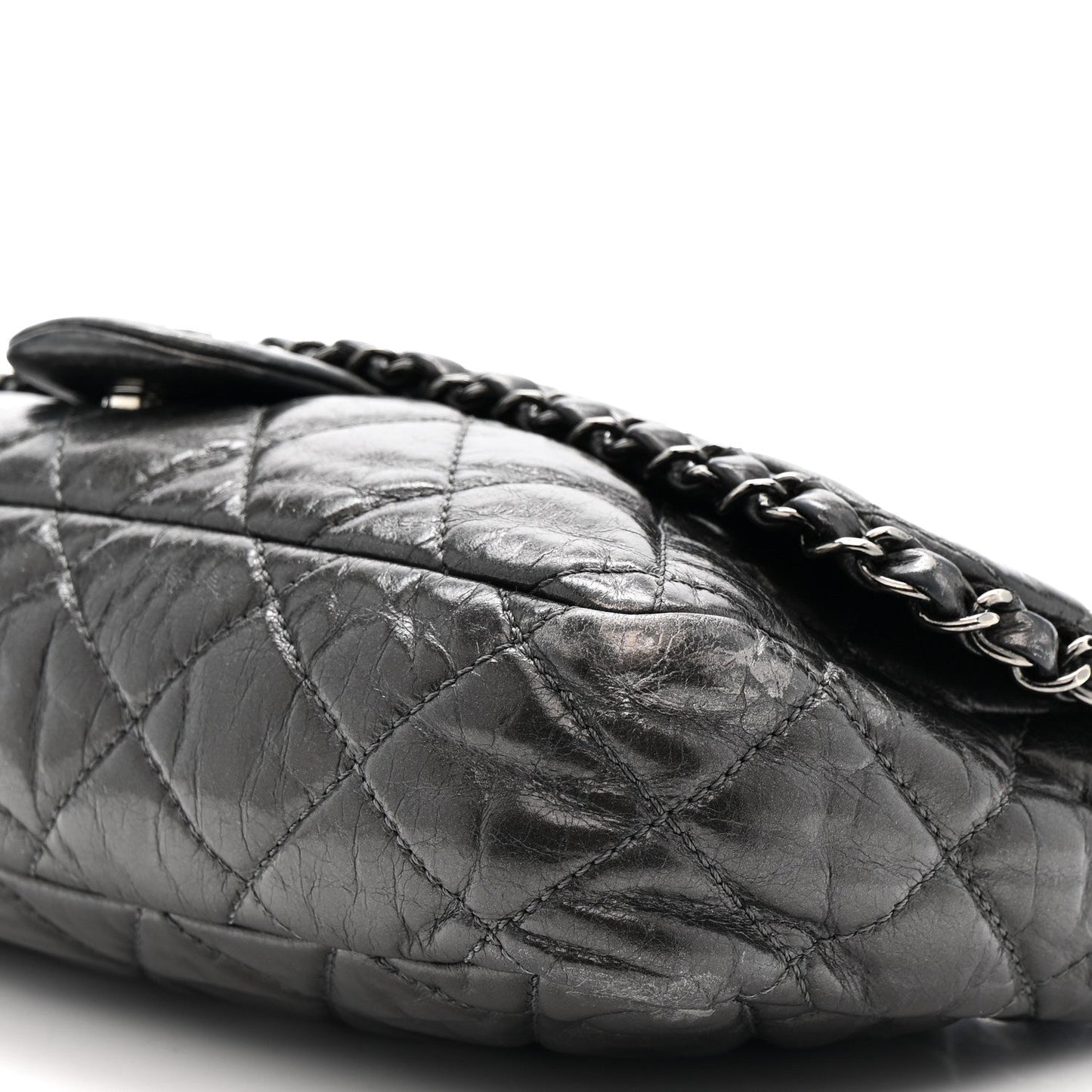 Metallic Calfskin Quilted Medium Chain Me Flap Grey