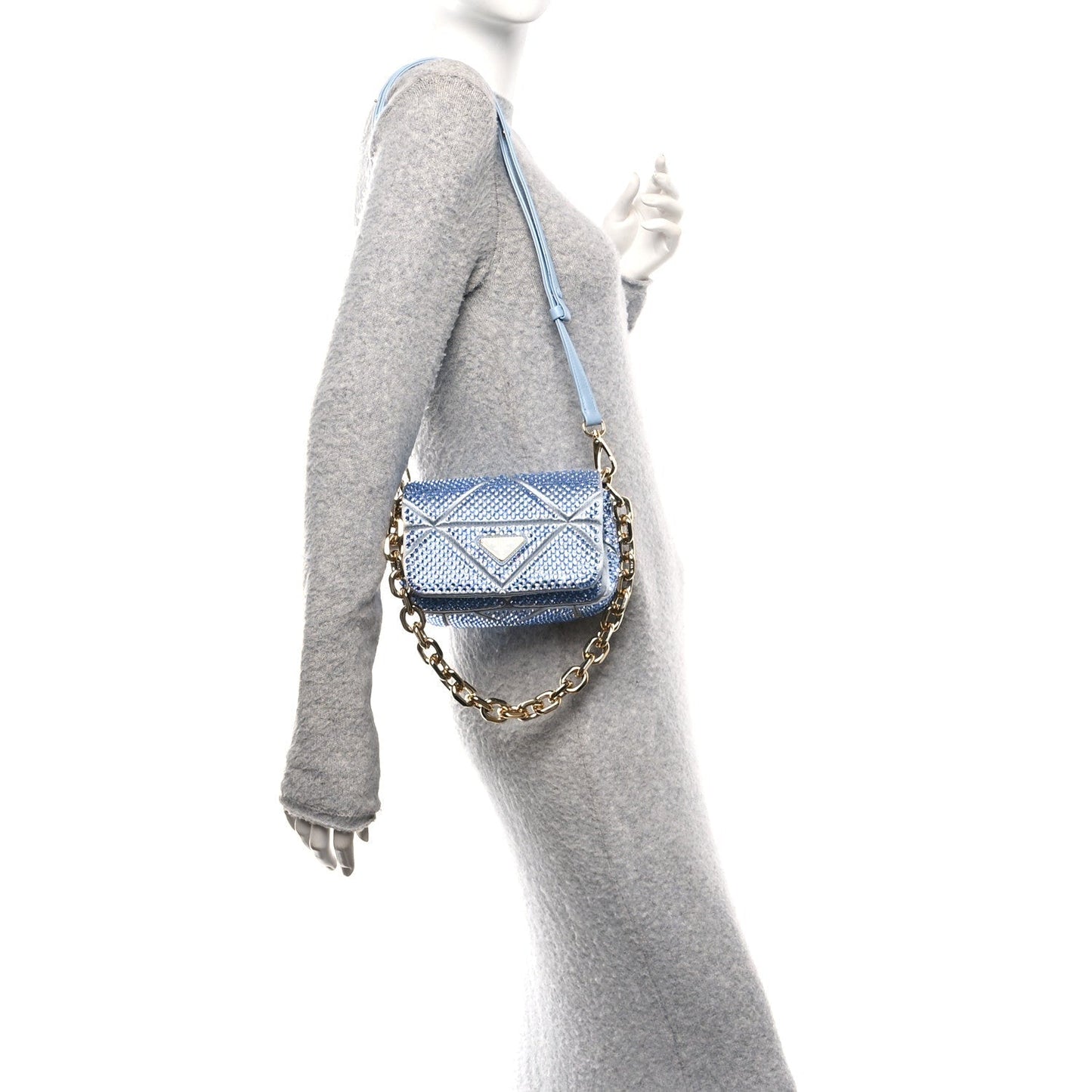 Satin Crystal Mini Bag With Chain Celeste