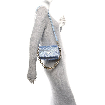 Satin Crystal Mini Bag With Chain Celeste