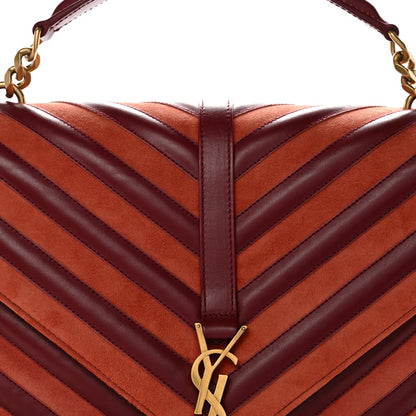 Calfskin Suede Matelasse Chevron Large Monogram College Bag Burgundy