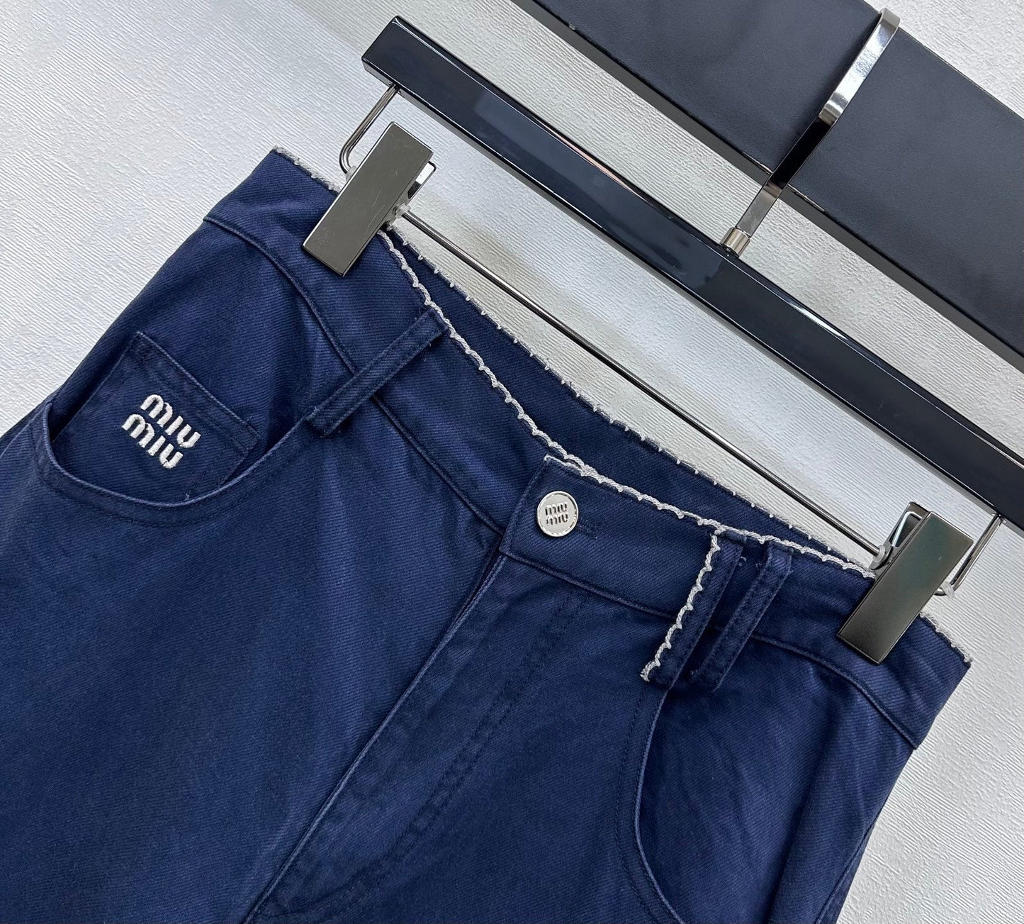 Miu Logo Jeans Dark Navy Cotton Lyocell 350212
