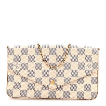 Damier Azur Pochette Felicie Chain Wallet Rose Ballerine