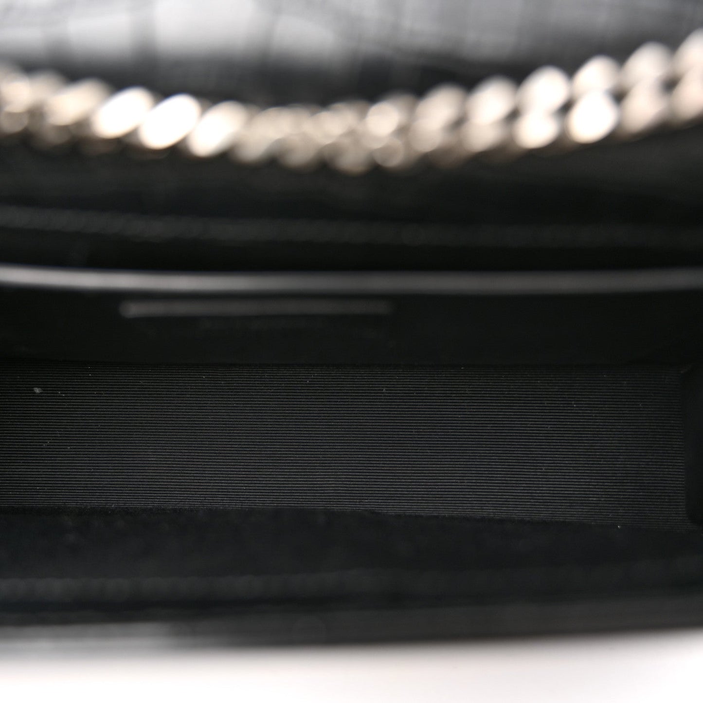 Calfskin Crocodile Embossed Medium Classic Monogram Kate Tassel Satchel Black
