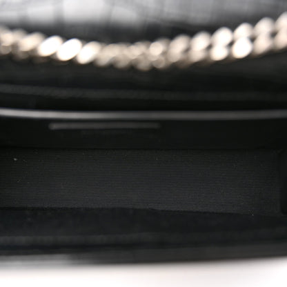Calfskin Crocodile Embossed Medium Classic Monogram Kate Tassel Satchel Black