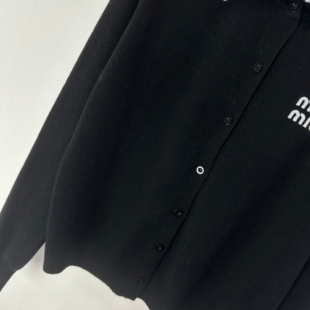 Miumiu 2026 Knit Long-Sleeve Cardigan Black Wool Acrylic Nylon 349049