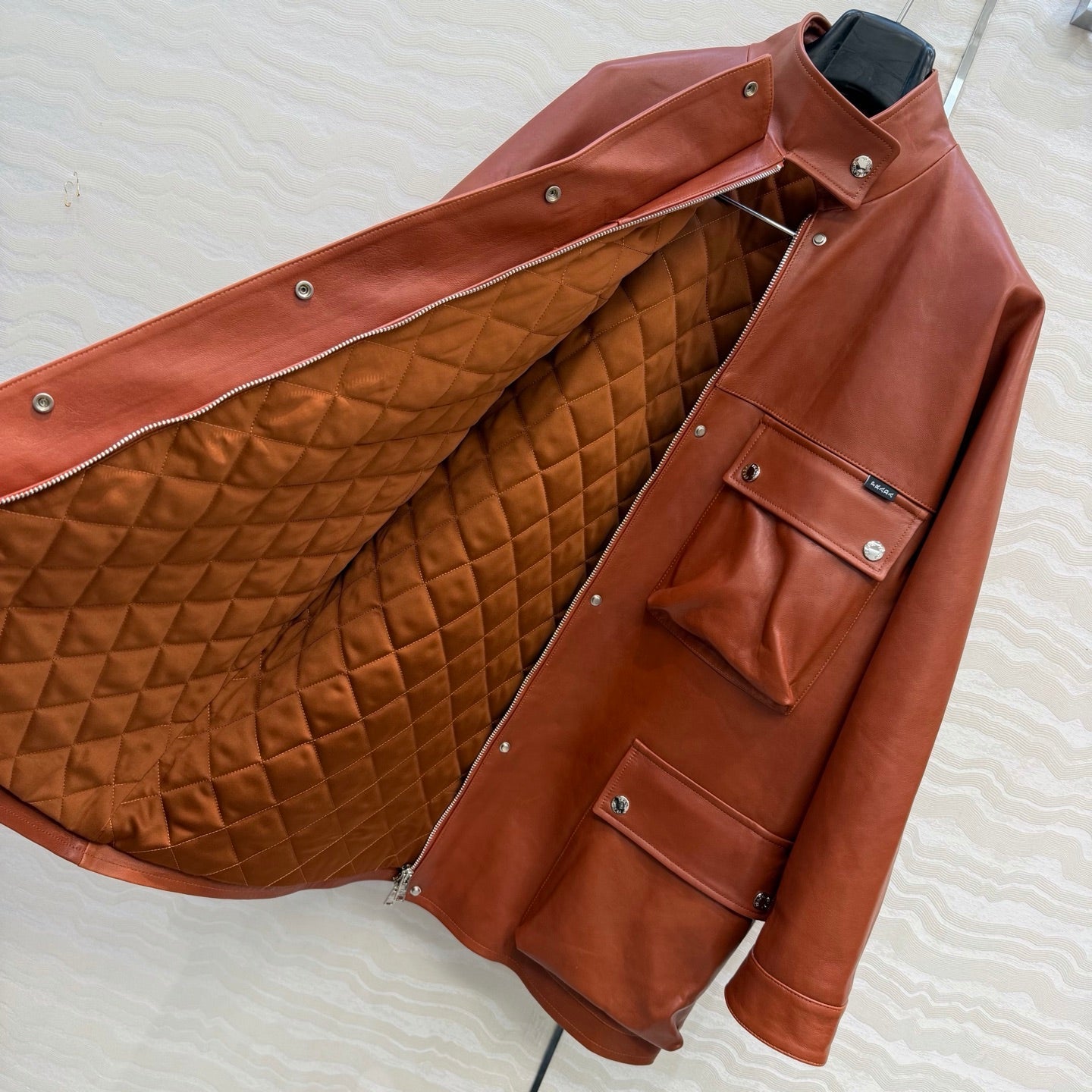 Prada 26S Biker Jacket Long Camel Leather Lambskin 341248