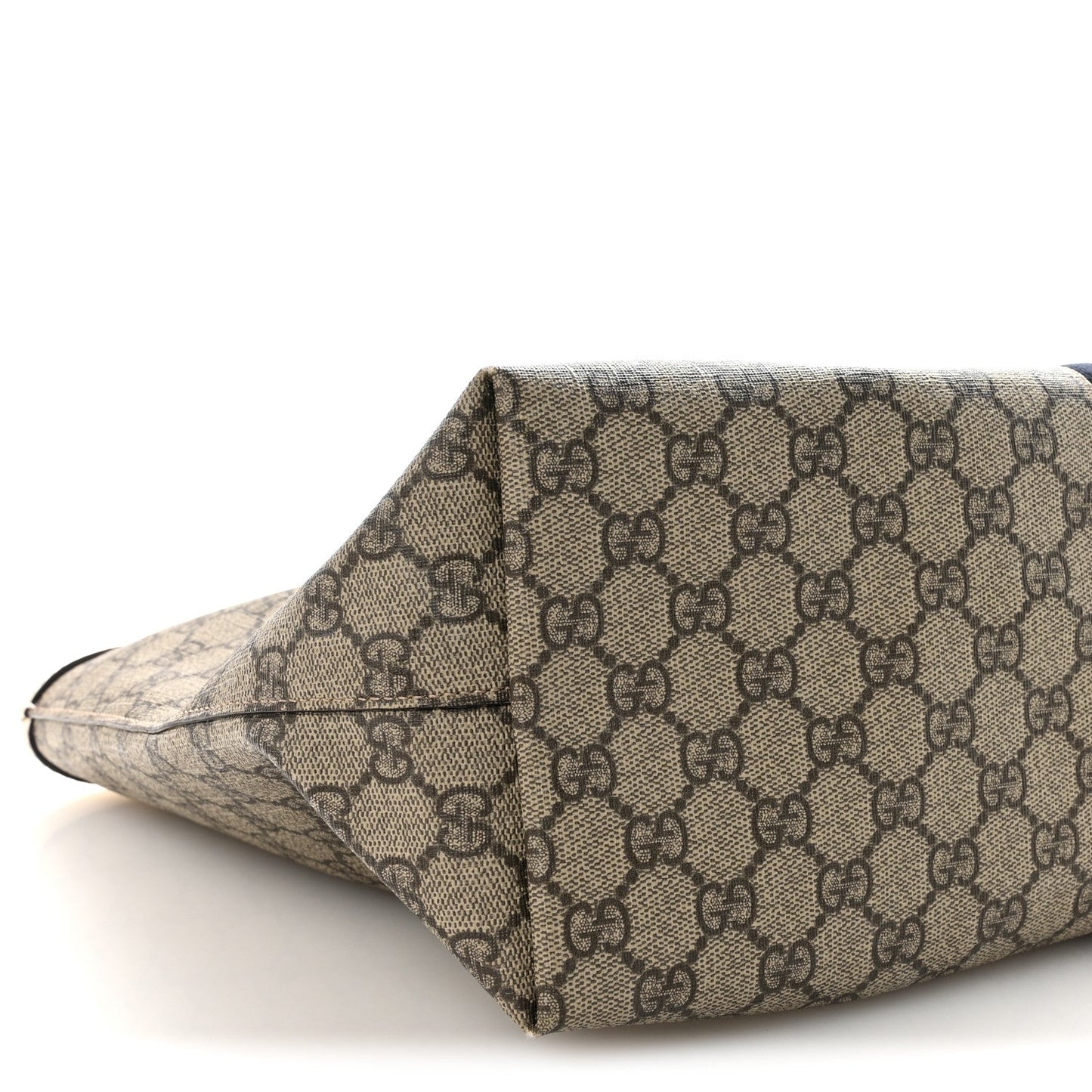 GG Supreme Monogram Textured Calfskin Web Medium Ophidia Shopping Tote Beige Ebony Mystic White