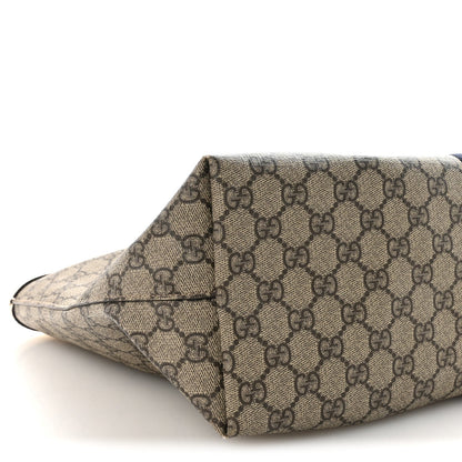 GG Supreme Monogram Textured Calfskin Web Medium Ophidia Shopping Tote Beige Ebony Mystic White