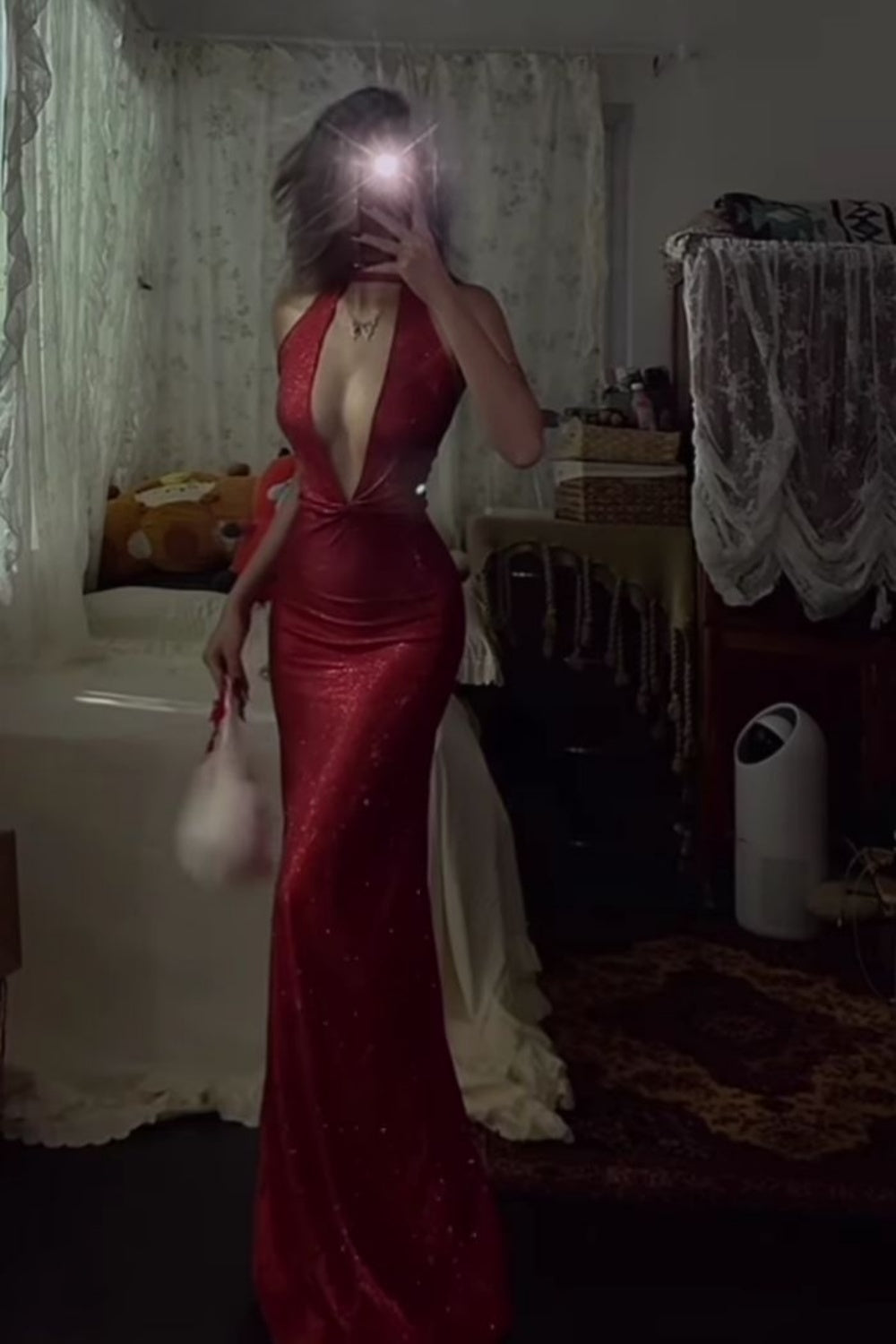 formaldressy-Red fashion sexy V-neck long satin prom dress evening dress birthday party dress gh5380