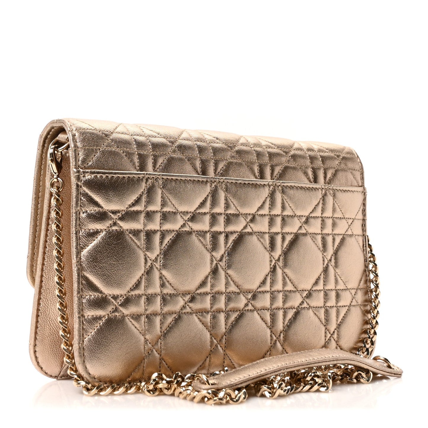 Metallic Lambskin Cannage Miss Dior Promenade Pouch Gold