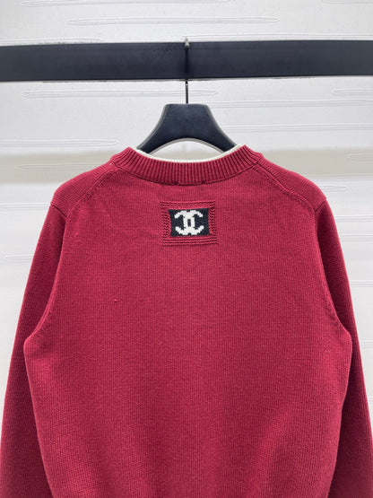 CC 26s Crew Neck Color-Blocked Faux Two-Piece Sweater Red Cashemere 344152