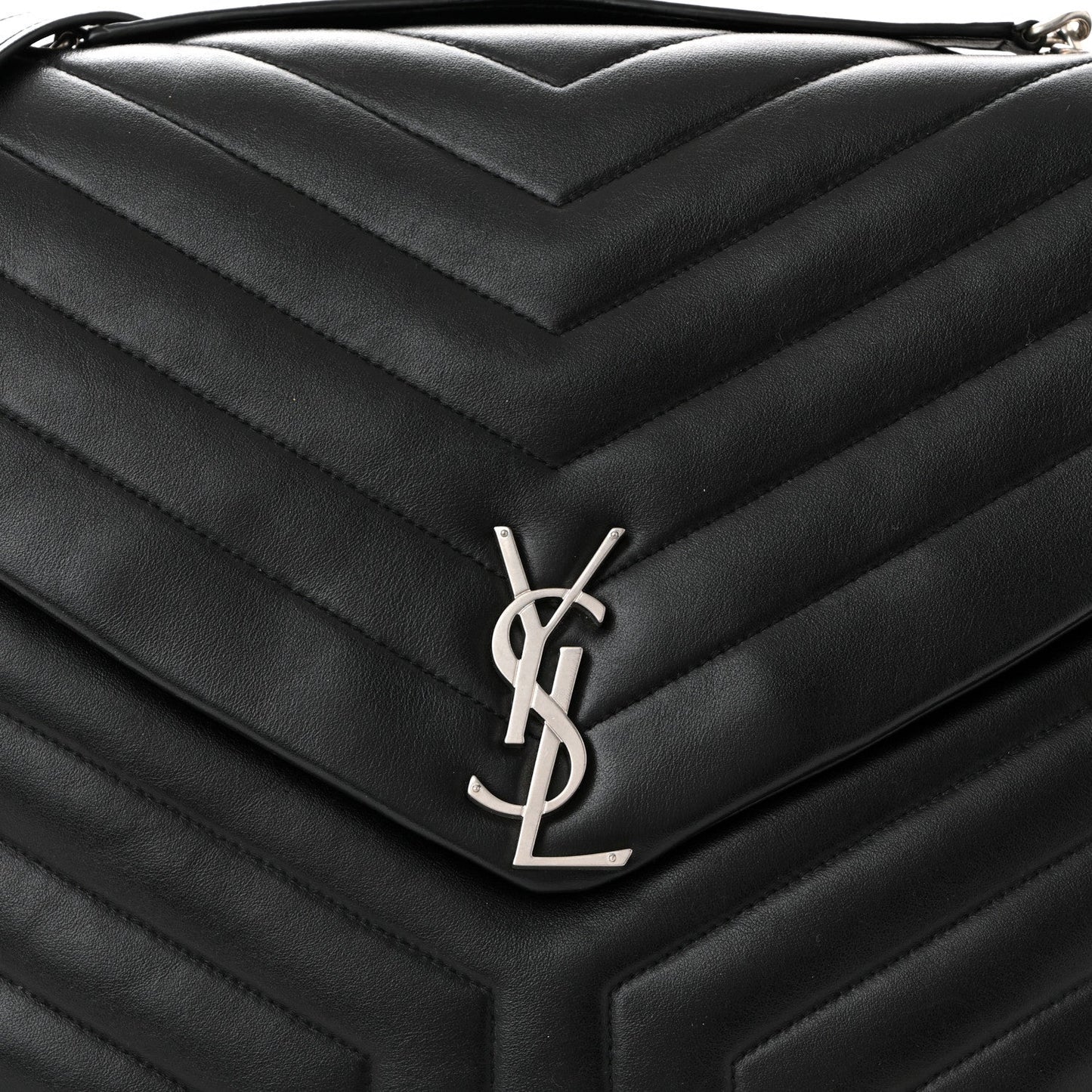 Calfskin Y Quilted Monogram Large Loulou Chain Satchel Black