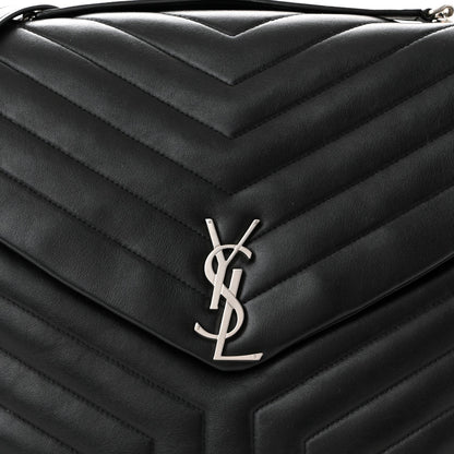 Calfskin Y Quilted Monogram Large Loulou Chain Satchel Black