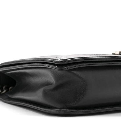 Calfskin Embossed Stitch Large Boy Flap Black
