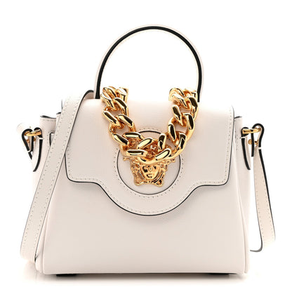 Grained Calfskin Small La Medusa Top Handle Bag Optical White