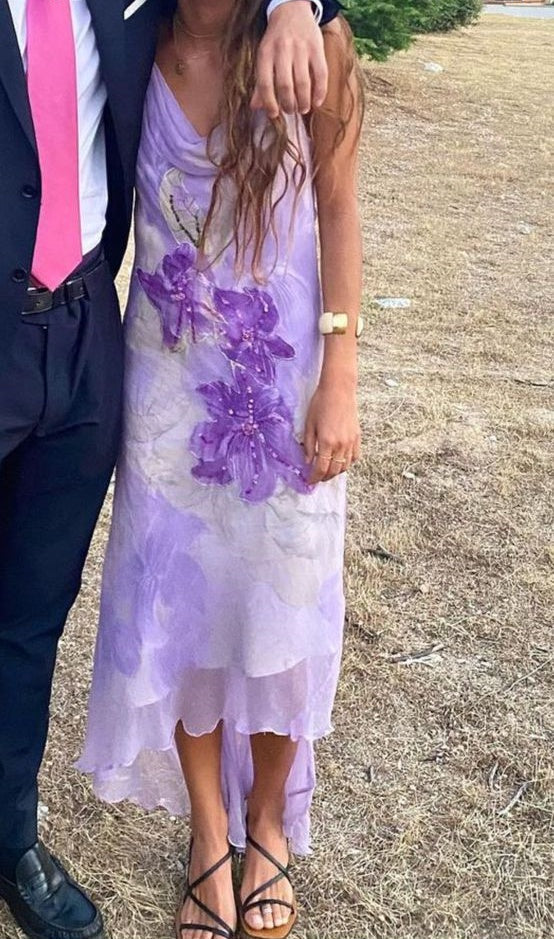 formaldressy-Purple Sleeveless Chiffon Midi Prom Dress with Floral Details  gh5819