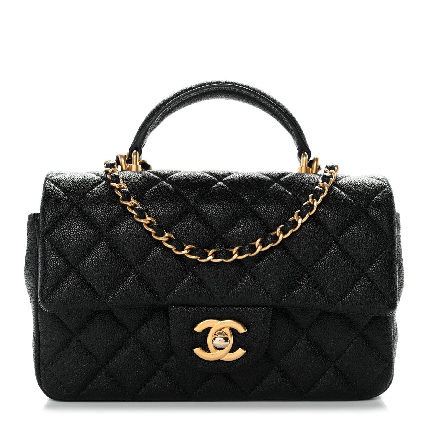 Caviar Quilted Mini Top Handle Rectangular Flap Black