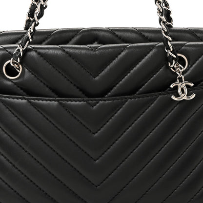 Lambskin Surpique Chevron Small Tote Black