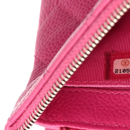 Caviar Quilted Enamel Zipped Clutch  Pink