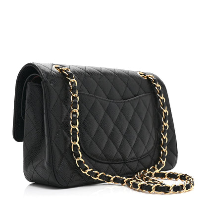 Caviar Quilted Medium Double Flap Black