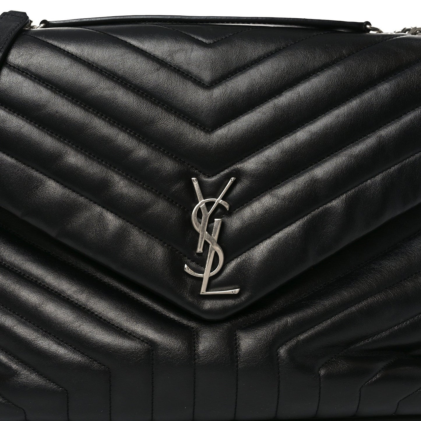 Calfskin Y Quilted Monogram Large Loulou Chain Satchel Black