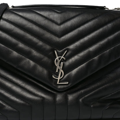 Calfskin Y Quilted Monogram Large Loulou Chain Satchel Black