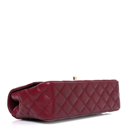 Lambskin Quilted Medium Metal Top Handle Rectangular Flap Burgundy