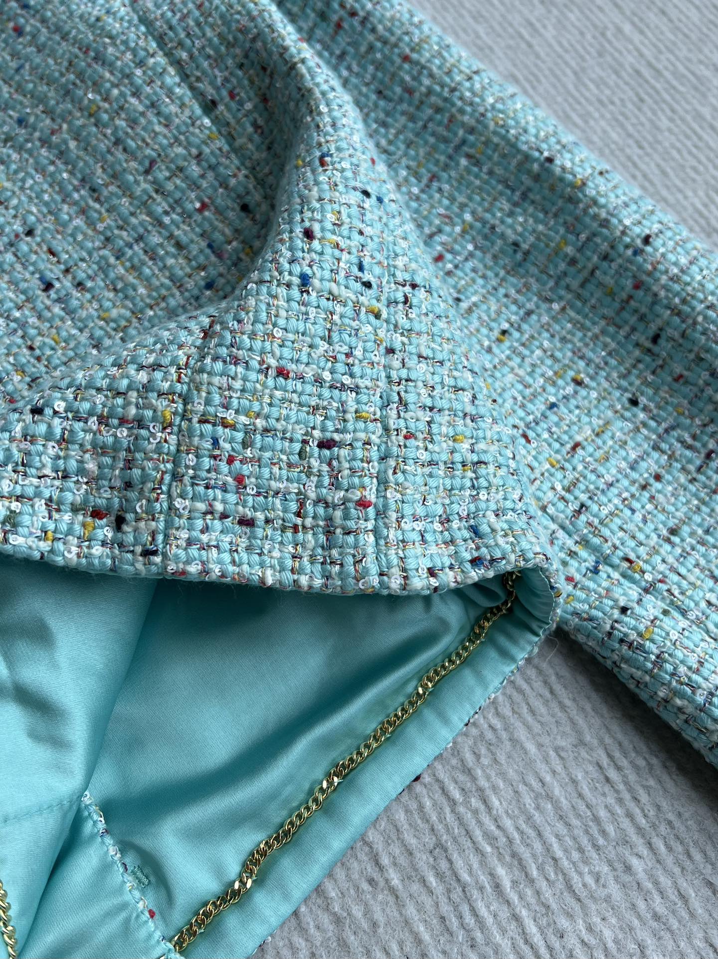 CC 25 Round-neck Slub Coat In Blue-Green Tweed 275793