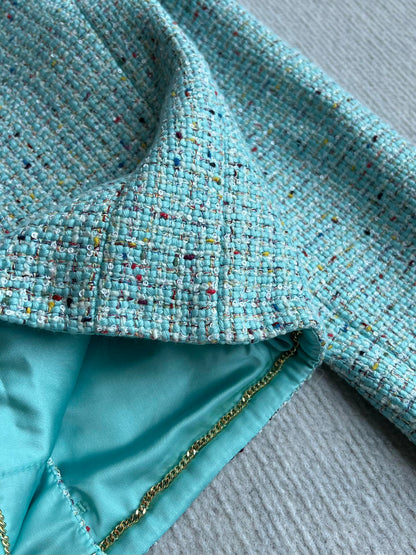 CC 25 Round-neck Slub Coat In Blue-Green Tweed 275793