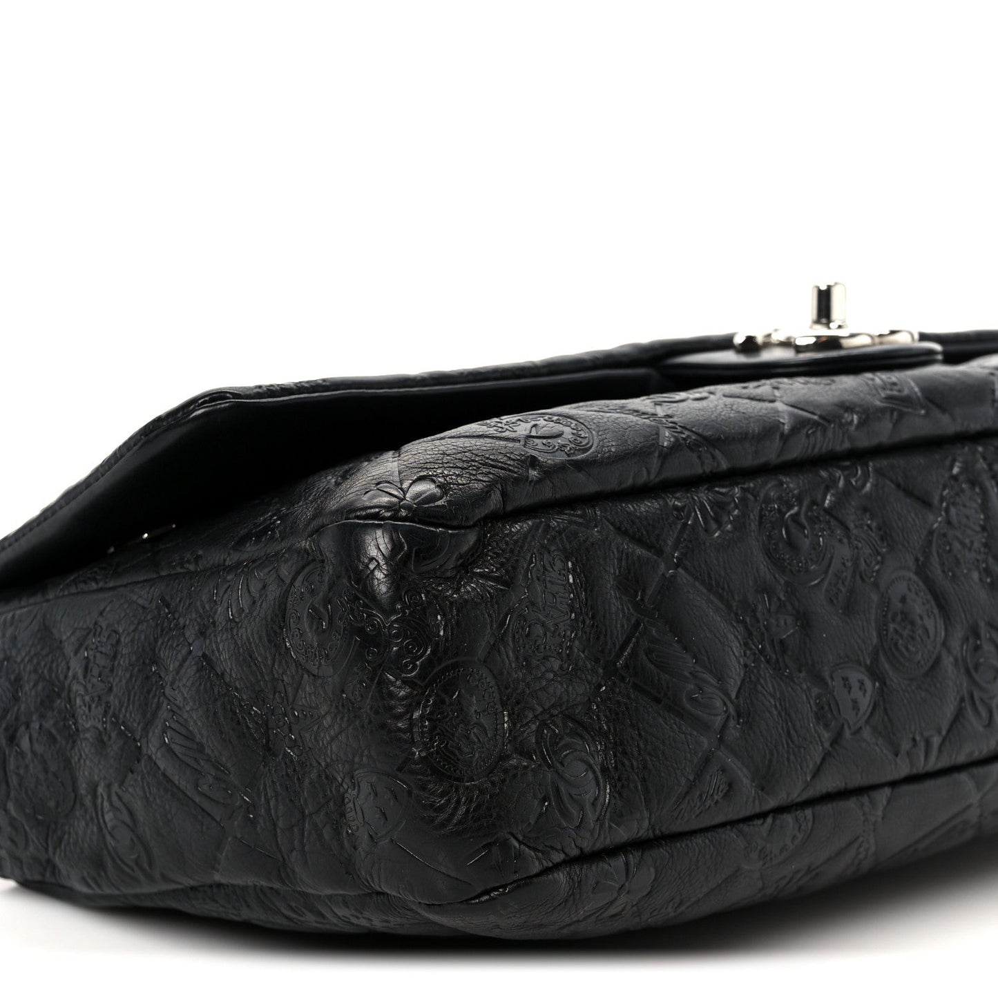 Calfskin Embossed Large Lucky Symbols Flap Black