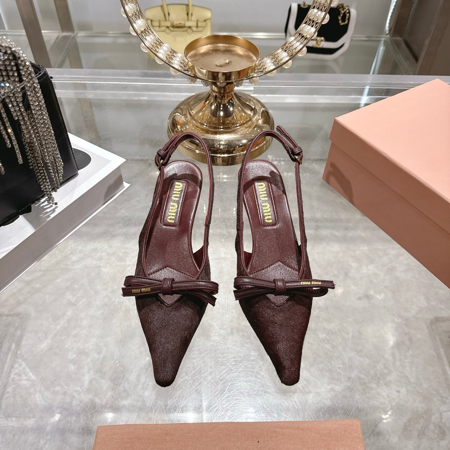 Miu 26 High Heel Slingback 45 Burgundy Suede Leather 592096