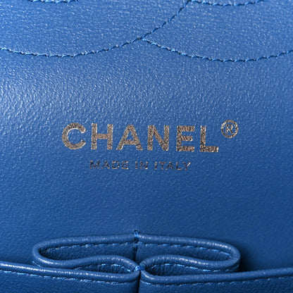 Caviar Chevron Quilted Jumbo Double Flap Blue