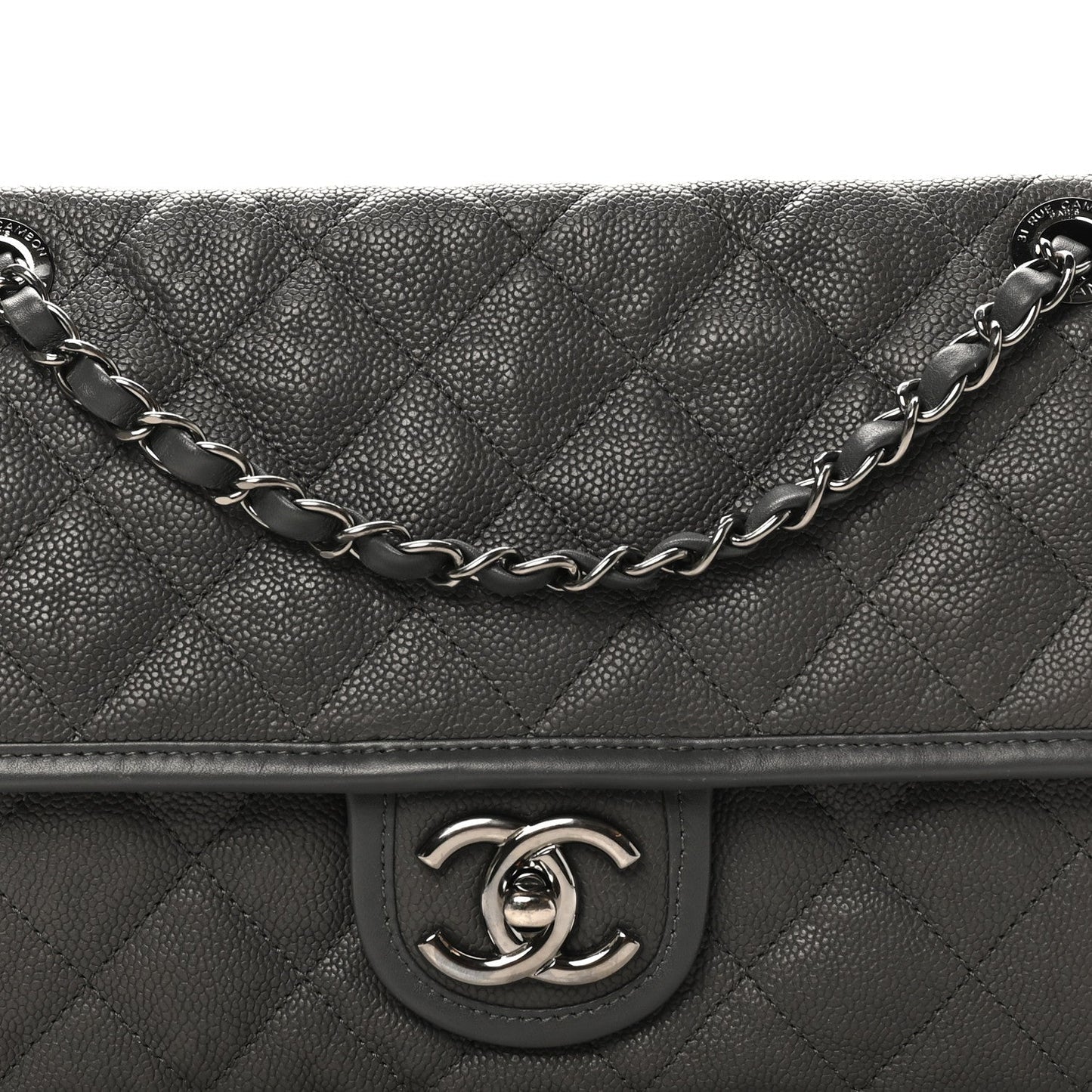 Caviar Quilted Medium French Riviera Flap Grey