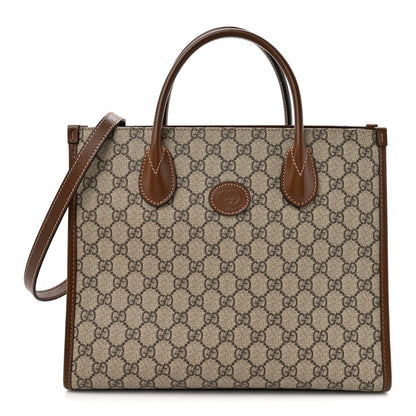 GG Supreme Monogram Azalea Calfskin Small Retro Interlocking G Tote Bag Beige Ebony Brown Sugar