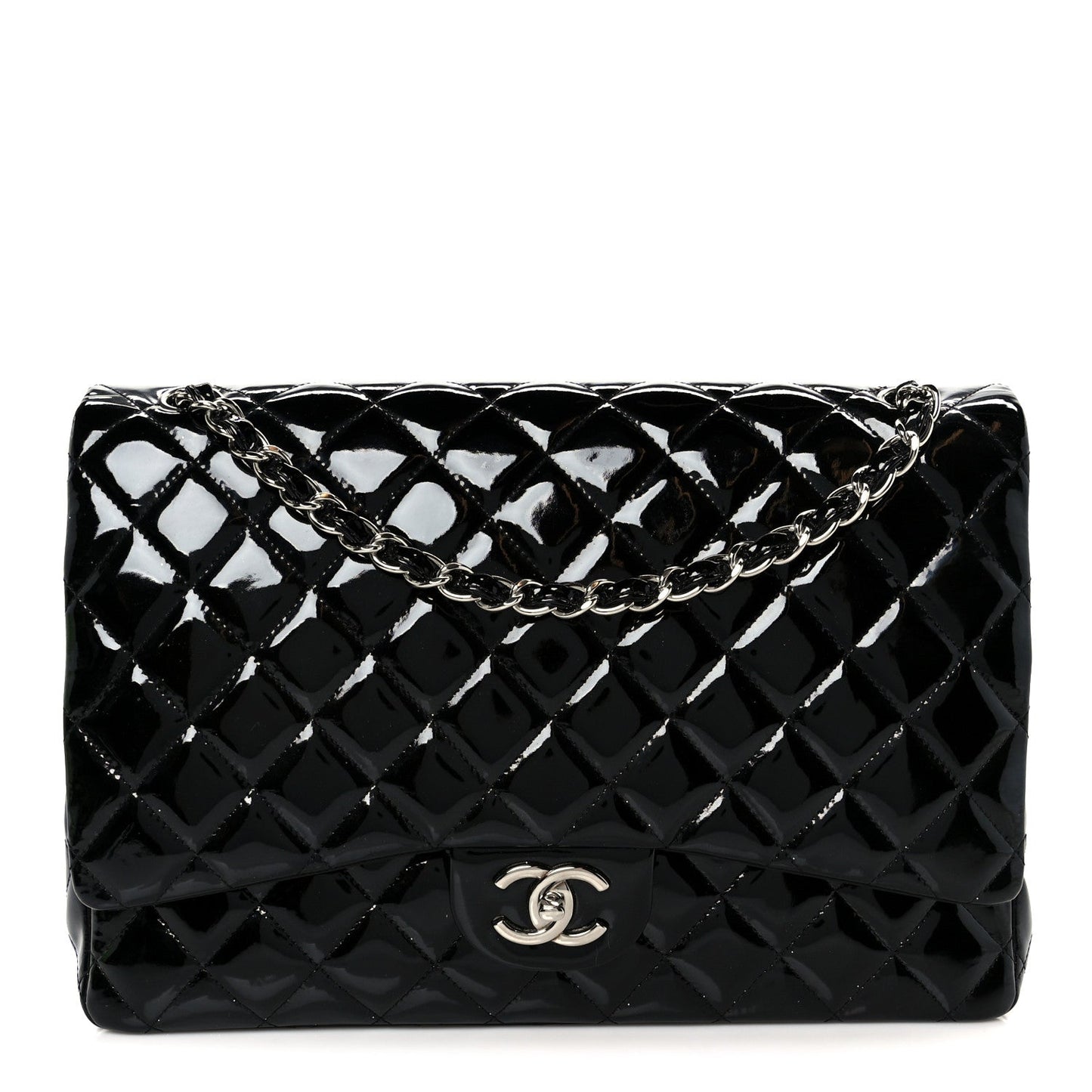 Patent Quilted Maxi Double Flap Black