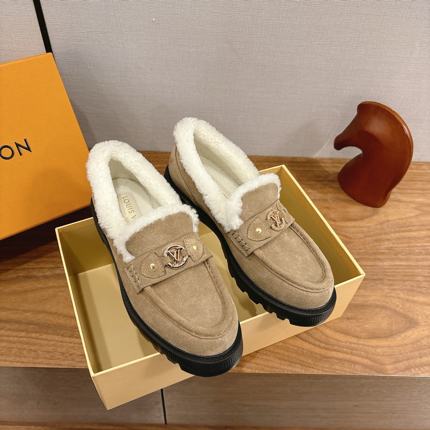 LV District Flat Loafer Dark Khahi Wool Suede 594853