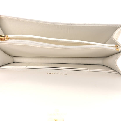 Shiny Caviar Quilted Flap Charm Wallet On Chain WOC White