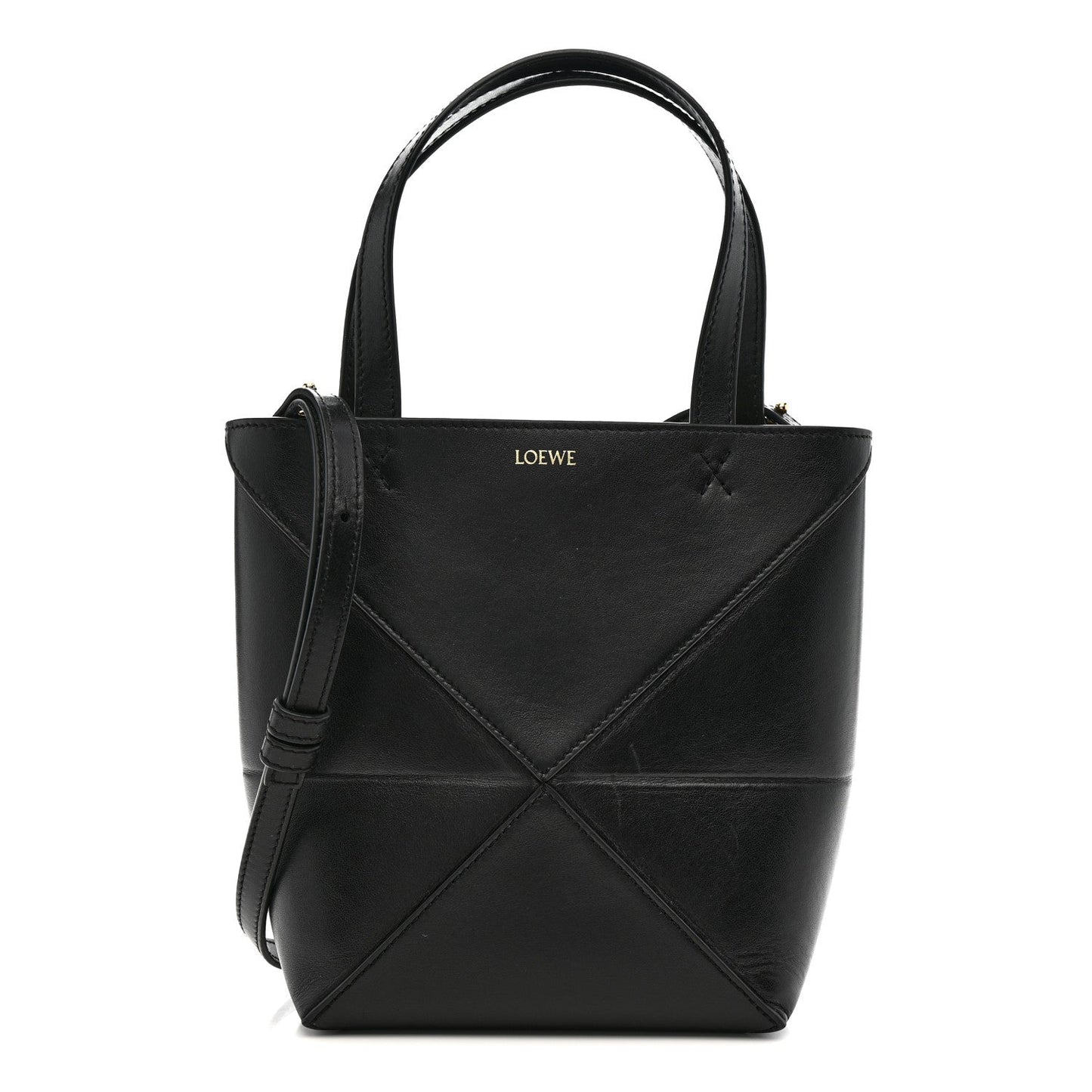 Shiny Calfskin Mini Puzzle Fold Tote Black
