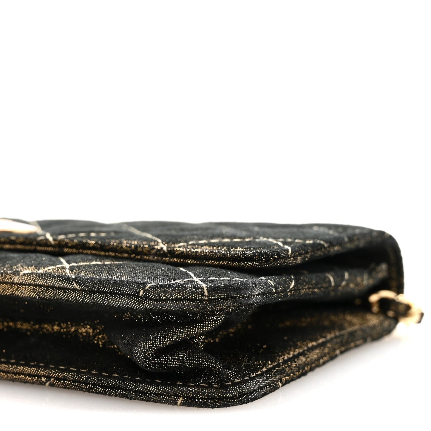 Iridescent Calfskin Quilted Tartan Button Wallet on Chain WOC Gold