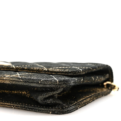Iridescent Calfskin Quilted Tartan Button Wallet on Chain WOC Gold